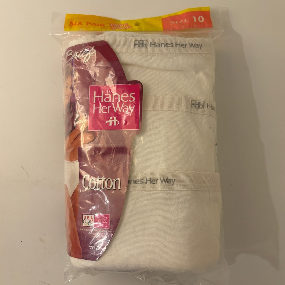 VTG 1995 Hanes Her Way Briefs 6 Pack Womens Size 10 White Cotton NIP NOS